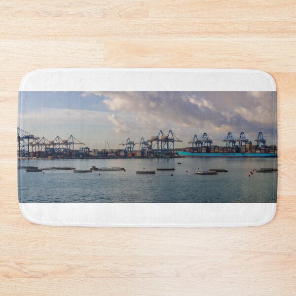 Item preview, Container Port Panorama With Cranes, Cargo Ship and Coastal Terminal at Sunset designed and sold by Nmallia.