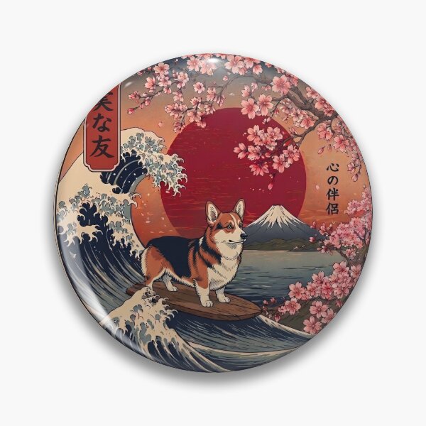 Item preview, Funny Corgi Kanagawa Wave Japanese Mt Fuji Cherry Blossom designed and sold by FurryHavenPH.