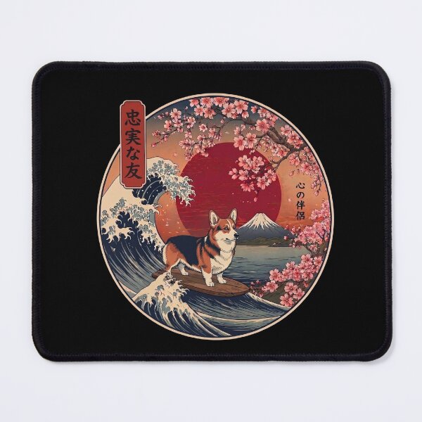 Item preview, Funny Corgi Kanagawa Wave Japanese Mt Fuji Cherry Blossom designed and sold by FurryHavenPH.