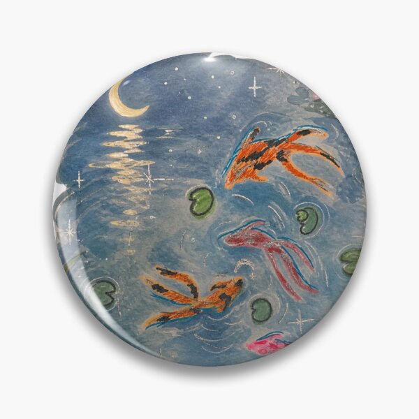 Item preview, Koi Fish Pond by Moonlight — Hand-Drawn Watercolour Japanese Art Print designed and sold by IntertwineCo.