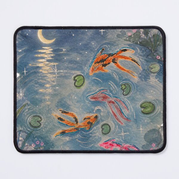 Item preview, Koi Fish Pond by Moonlight — Hand-Drawn Watercolour Japanese Art Print designed and sold by IntertwineCo.