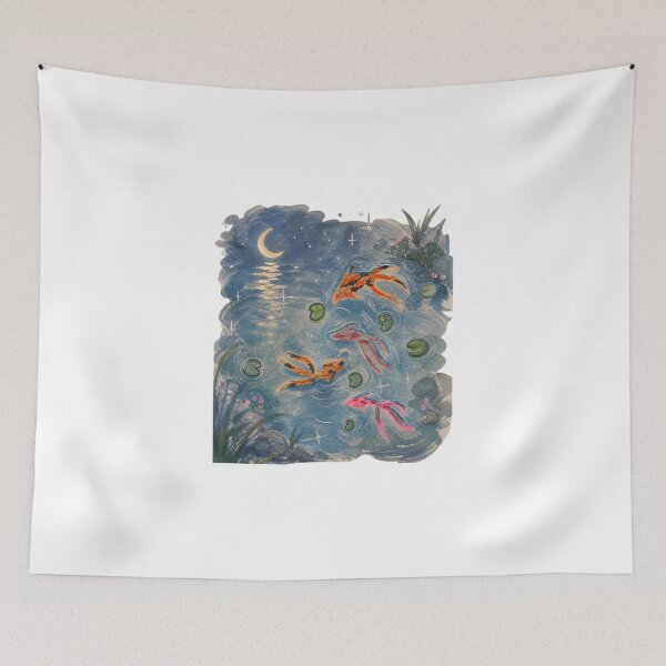 Item preview, Koi Fish Pond by Moonlight — Hand-Drawn Watercolour Japanese Art Print designed and sold by IntertwineCo.
