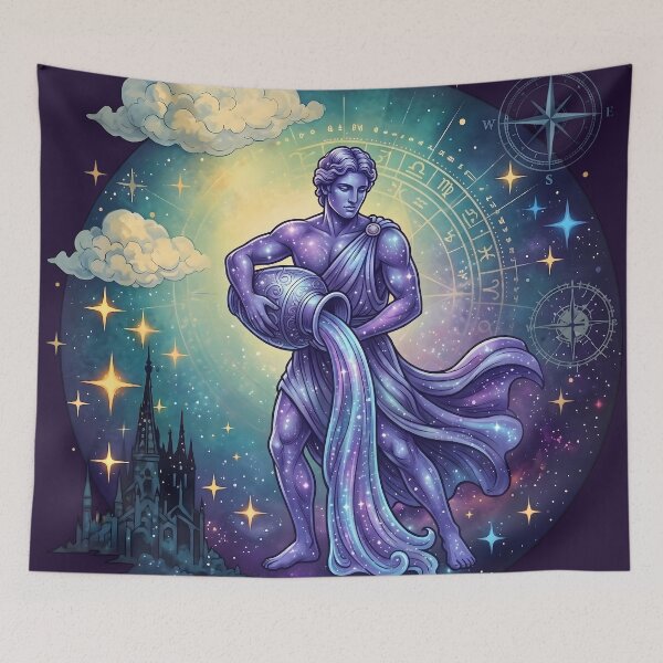 Item preview, Celestial Aquarius Zodiac - Majestic Galaxy Water Bearer Aesthetic Art designed and sold by artscripts.