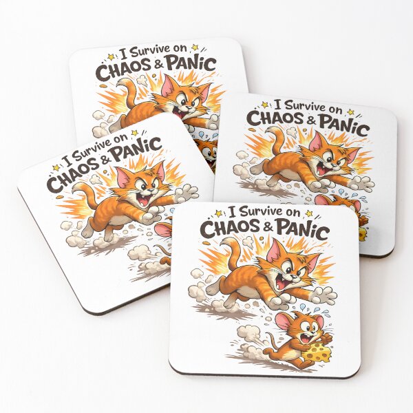 Item preview, I Survive on Chaos and Panic Funny Cat and Mouse Cartoon Sticker designed and sold by Aurora Prints.