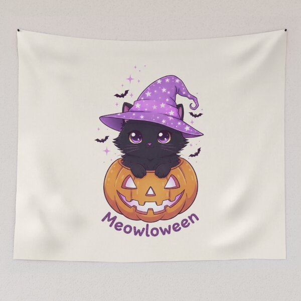 Item preview, Meowloween Cute Black Cat Sitting in Pumpkin designed and sold by SweetLilith.