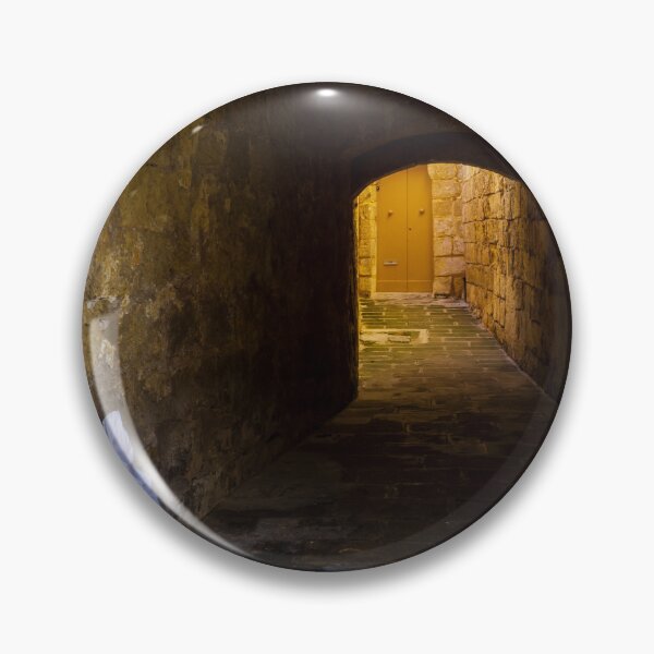 Item preview, Narrow Stone Alleyway With Arched Passage and Yellow Doorway Evoking Mystery and Solitude designed and sold by Nmallia.