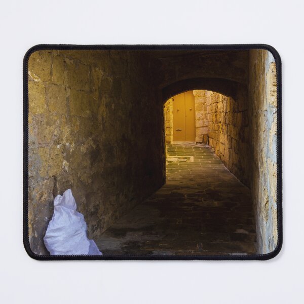 Item preview, Narrow Stone Alleyway With Arched Passage and Yellow Doorway Evoking Mystery and Solitude designed and sold by Nmallia.