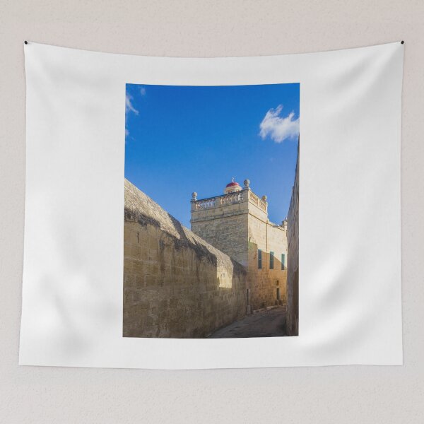 Item preview, Sunlit Mediterranean Alley With Limestone Walls, Red Domed Chapel, and Clear Blue Sky designed and sold by Nmallia.