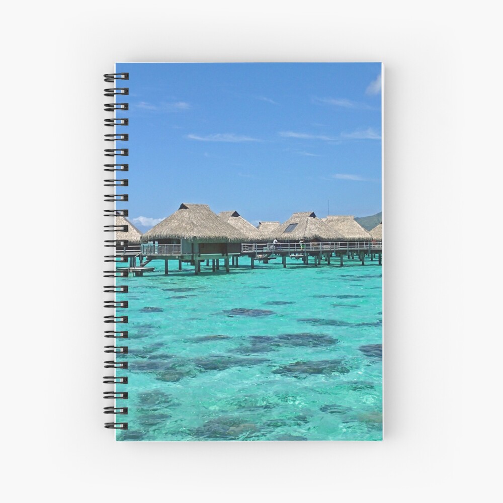 Coral Garden And Overwater Bungalows Moorea Tahiti Spiral Notebook By Islandcards Redbubble