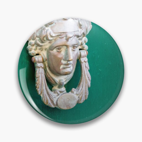 Item preview, Antique Brass Door Knocker With Classical Head On Green Painted Door, Vintage Entry Ornament designed and sold by Nmallia.