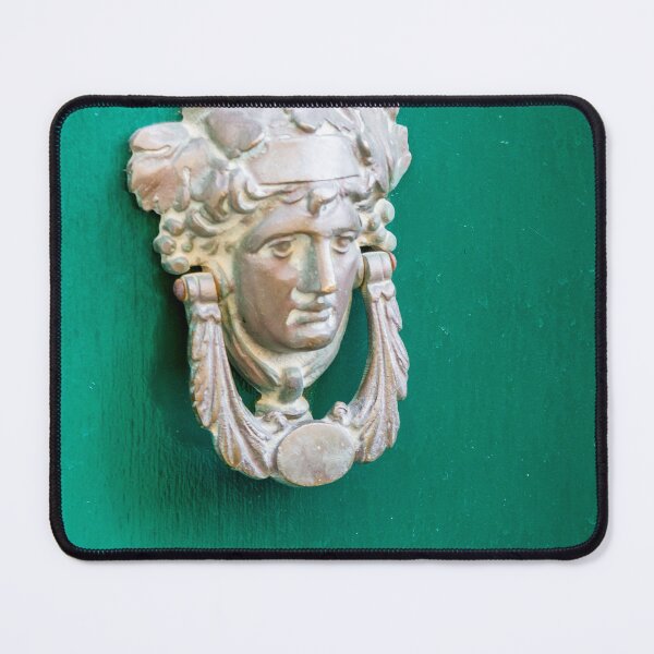 Item preview, Antique Brass Door Knocker With Classical Head On Green Painted Door, Vintage Entry Ornament designed and sold by Nmallia.