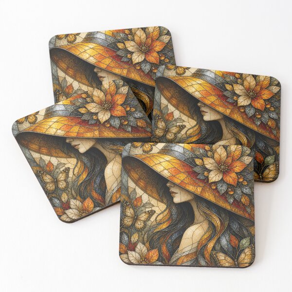 Item preview, Golden Autumn Muse: Stained Glass Floral Portrait designed and sold by Soluna Studio.