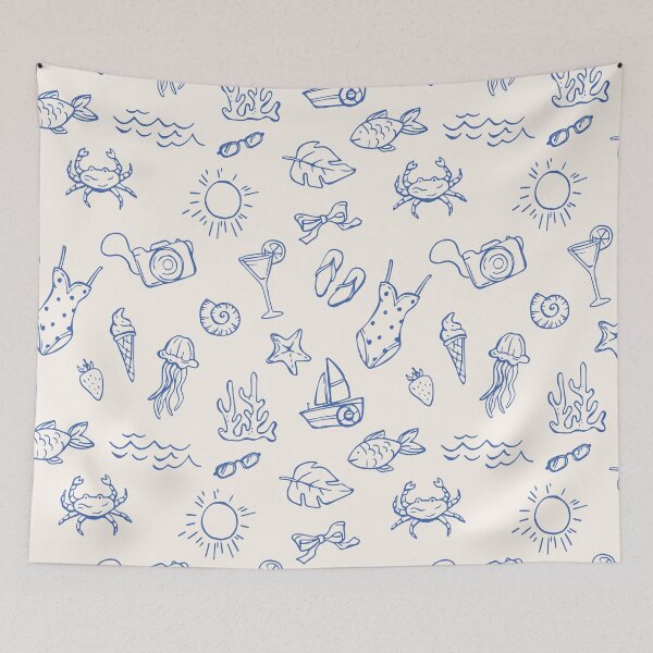 Item preview, Mediterranean life, Summer Vacation, pattern in sketch style designed and sold by CHERRY--SHOP.