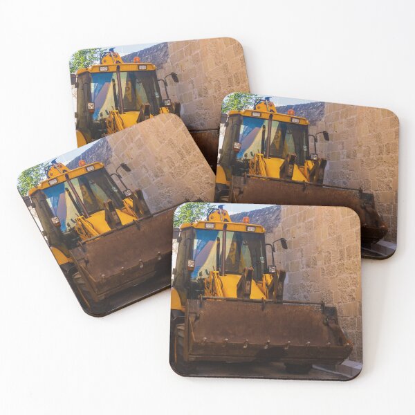 Item preview, Backhoe Loader Parked In Narrow Alley Between Old Stone Walls On Urban Construction Site designed and sold by Nmallia.
