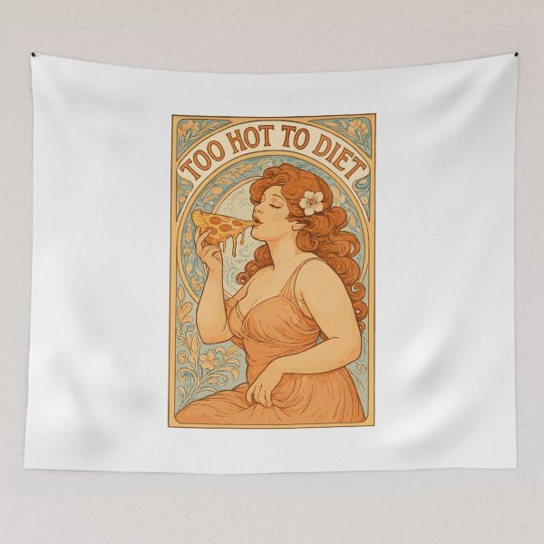 Item preview, Pin-Up Art Nouveau: Pizza – Too Hot to Diet designed and sold by Pineapple-Tree.