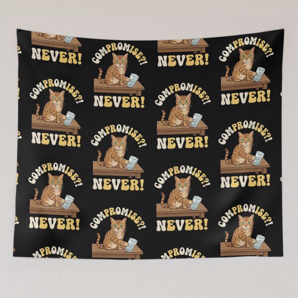 Item preview, Compromise Never — Funny Chaos Cat Pushing Glass Off Table Retro Art, Cat Lover Gift, Cat Mom Shirt designed and sold by Luminari Creations.