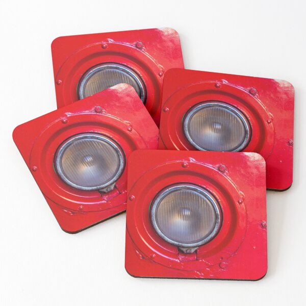 Item preview, Close-Up Of Vintage Red Vehicle Headlight And Painted Metal Surface With Rivets designed and sold by Nmallia.