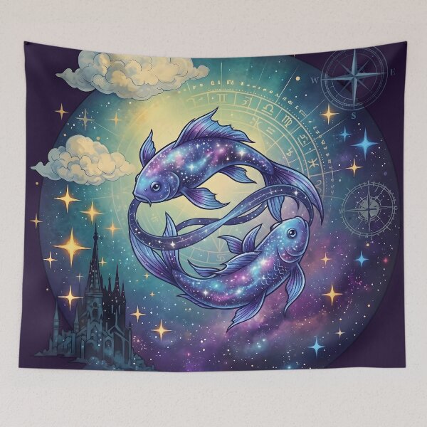 Item preview, Celestial Pisces Zodiac - Majestic Galaxy Twin Fish Aesthetic Art designed and sold by artscripts.