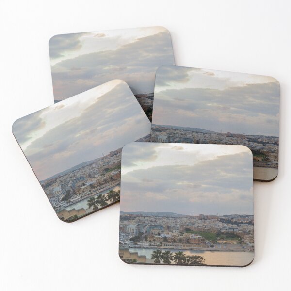 Item preview, Panoramic Mediterranean Harbor City Skyline at Dramatic Sunset With Marina and Boats designed and sold by Nmallia.