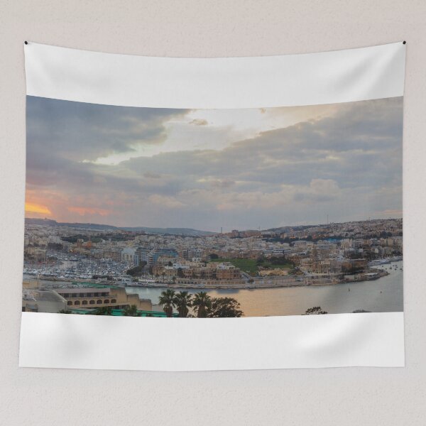 Item preview, Panoramic Mediterranean Harbor City Skyline at Dramatic Sunset With Marina and Boats designed and sold by Nmallia.
