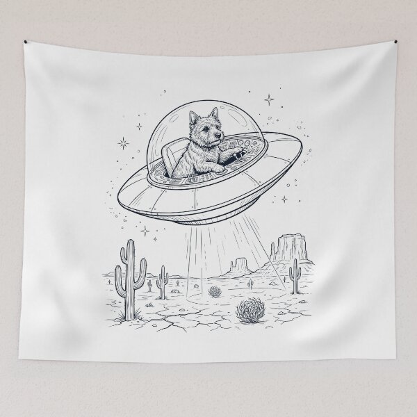 Item preview, Vintage Norwich Terrier Riding UFO Dog Mom Dad Lover designed and sold by DoodleTortle.