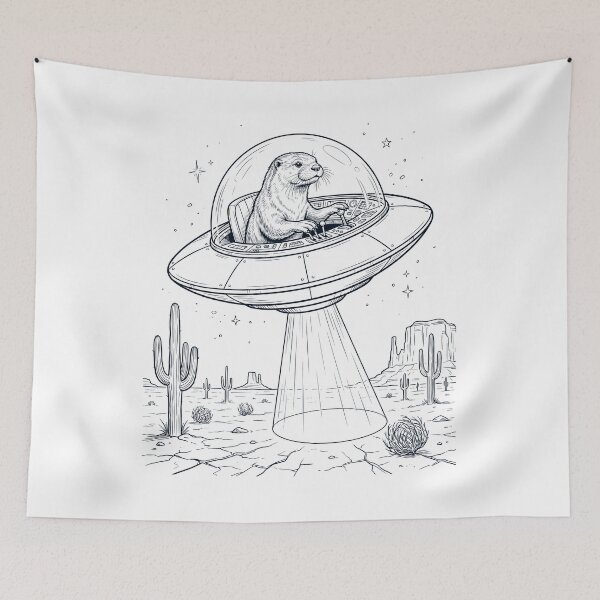 Item preview, Vintage Otter Riding UFO Animal Lover designed and sold by DoodleTortle.
