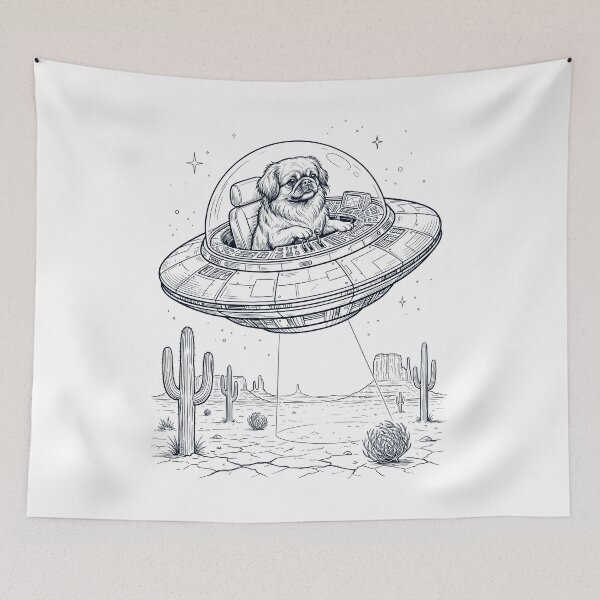 Item preview, Vintage Pekingese Riding UFO Dog Mom Dad Lover designed and sold by DoodleTortle.