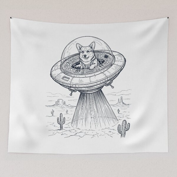 Item preview, Vintage Pembroke Welsh Corgi Riding UFO Dog Mom Dad Lover designed and sold by DoodleTortle.