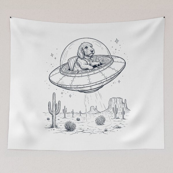 Item preview, Vintage Petit Basset Griffon Vendeen Riding UFO Dog Mom Dad Lover designed and sold by DoodleTortle.
