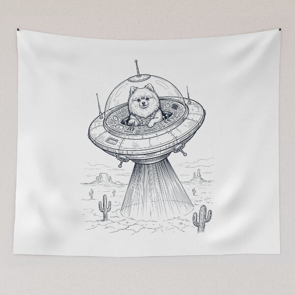 Item preview, Vintage Pomeranian Riding UFO Dog Mom Dad Lover designed and sold by DoodleTortle.
