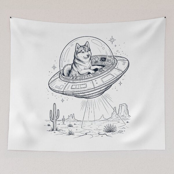 Item preview, Vintage Pomsky Riding UFO Dog Mom Dad Lover designed and sold by DoodleTortle.
