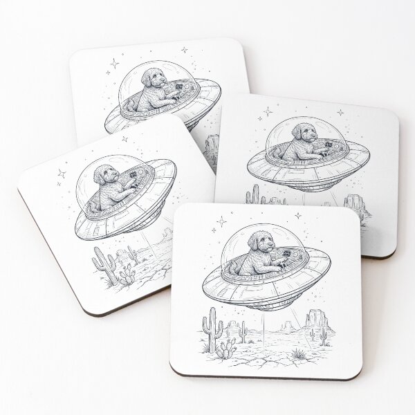 Item preview, Vintage Portuguese Water Dog Riding UFO Dog Mom Dad Lover designed and sold by DoodleTortle.