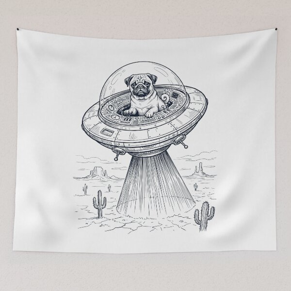 Item preview, Vintage Pug Riding UFO Dog Mom Dad Lover designed and sold by DoodleTortle.