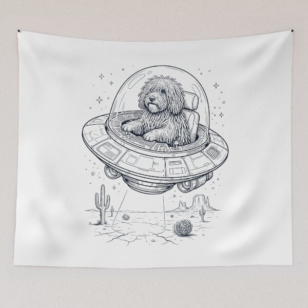 Item preview, Vintage Puli Riding UFO Dog Mom Dad Lover designed and sold by DoodleTortle.