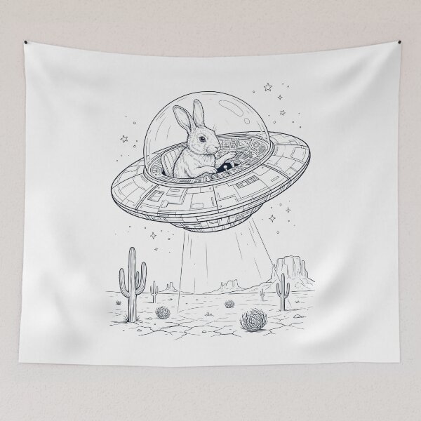 Item preview, Vintage Rabbit Riding UFO Animal Lover designed and sold by DoodleTortle.