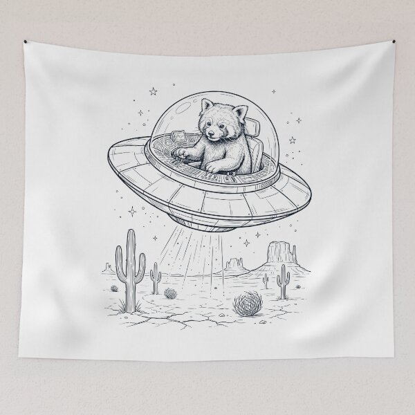 Item preview, Vintage Red Panda Riding UFO Animal Lover designed and sold by DoodleTortle.