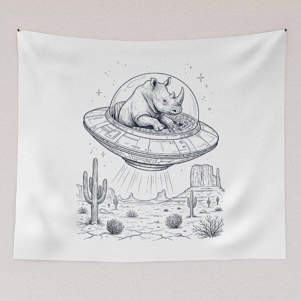 Item preview, Amante de los animales montando un rinoceronte vintage y un OVNI designed and sold by DoodleTortle.