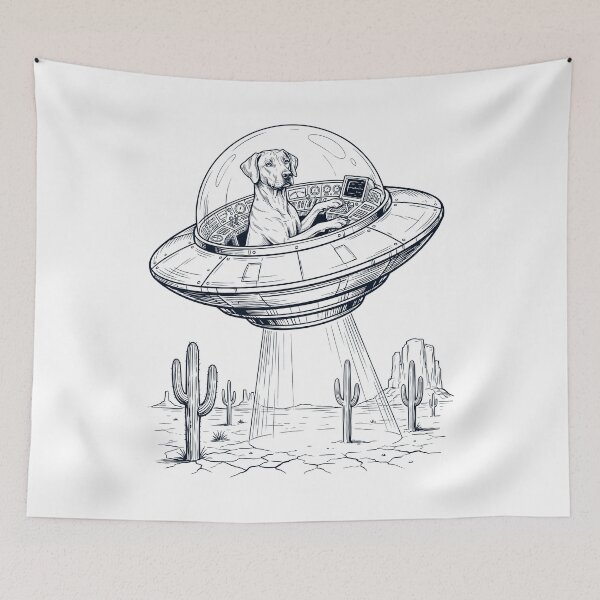 Item preview, Vintage Rhodesian Ridgeback Riding UFO Dog Mom Dad Lover designed and sold by DoodleTortle.