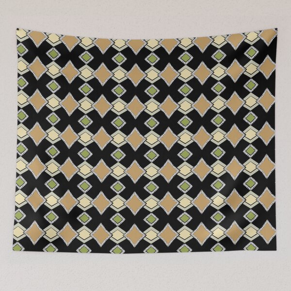 Item preview, Tribal Geometric Tan and Green on Black designed and sold by Art in My Loft.