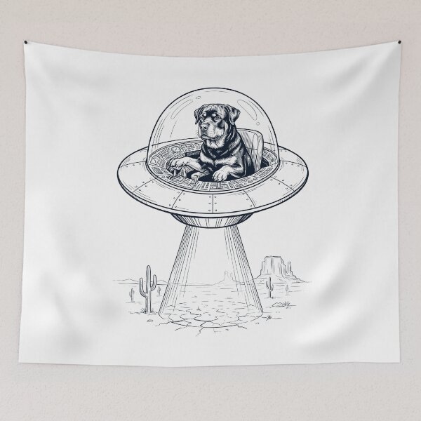 Item preview, Vintage Rottweiler Riding UFO Dog Mom Dad Lover designed and sold by DoodleTortle.