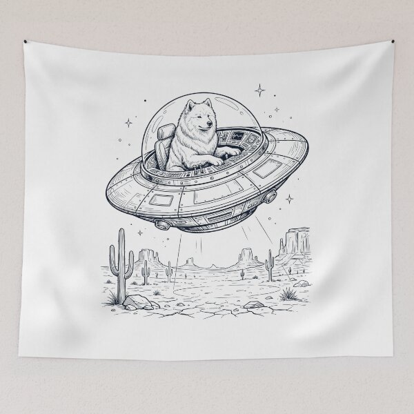 Item preview, Vintage Samoyed Riding UFO Dog Mom Dad Lover designed and sold by DoodleTortle.