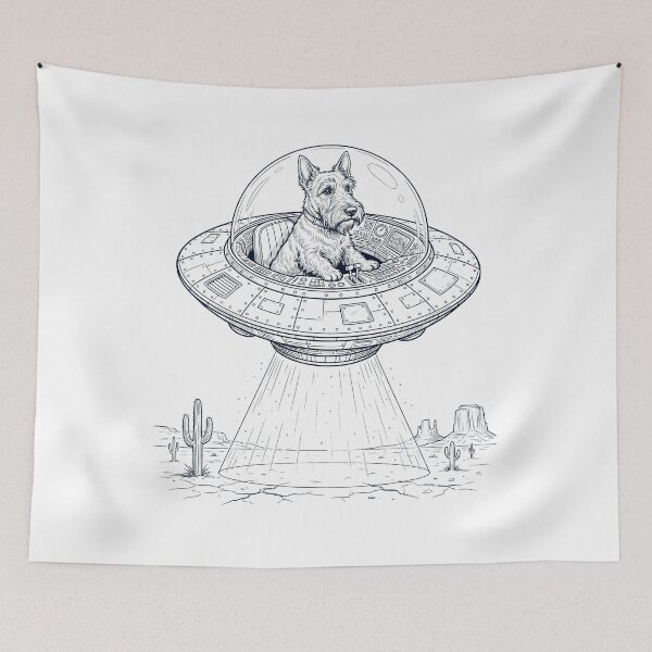Item preview, Vintage Scottish Terrier Riding UFO Dog Mom Dad Lover designed and sold by DoodleTortle.
