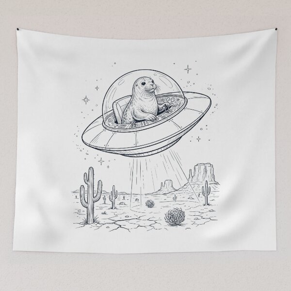 Item preview, Vintage Seal Riding UFO Animal Lover designed and sold by DoodleTortle.