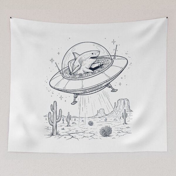 Item preview, Vintage Shark Riding UFO Animal Lover designed and sold by DoodleTortle.