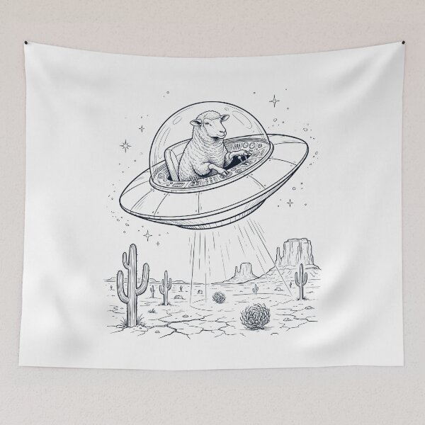 Item preview, Vintage Sheep Riding UFO Animal Lover designed and sold by DoodleTortle.