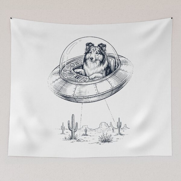 Item preview, Vintage Shetland Sheepdog Riding UFO Dog Mom Dad Lover designed and sold by DoodleTortle.