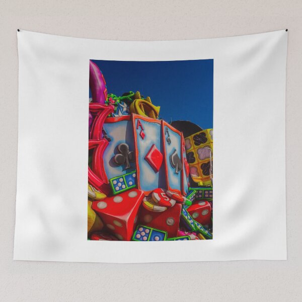 Item preview, Colorful Carnival Float Featuring Giant Playing Cards, Dice and Poker Chips Against Blue Sky designed and sold by Nmallia.