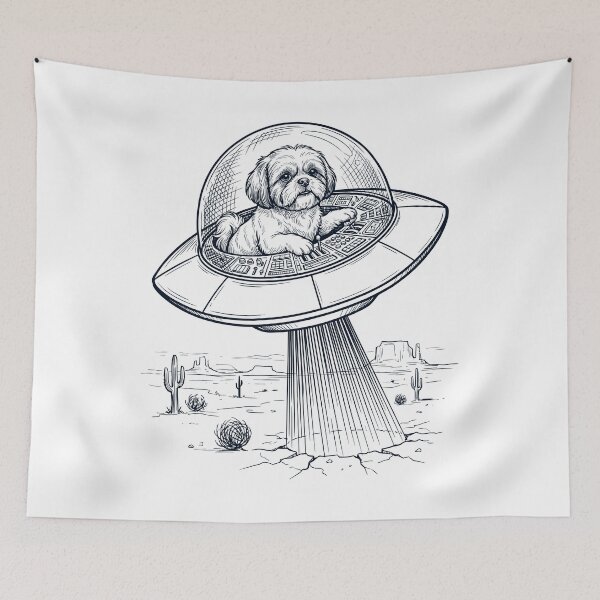 Item preview, Vintage Shih Tzu Riding UFO Dog Mom Dad Lover designed and sold by DoodleTortle.