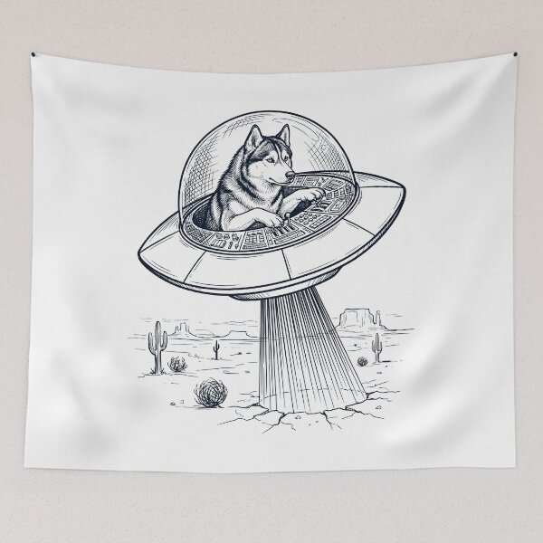 Item preview, Vintage Siberian Husky Riding UFO Dog Mom Dad Lover designed and sold by DoodleTortle.