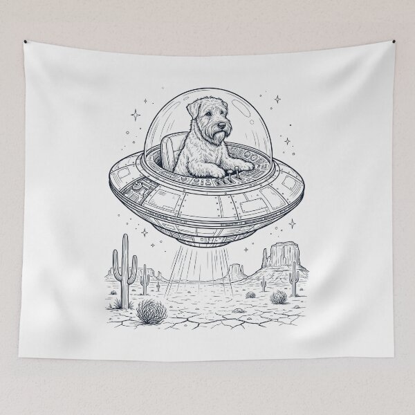 Item preview, Vintage Soft Coated Wheaten Terrier Riding UFO Dog Mom Dad Lover designed and sold by DoodleTortle.